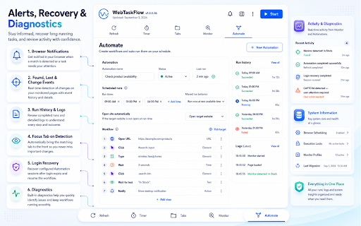 WebTaskFlow - Auto Refresh, Website Monitor & Browser Automation :: Automate the Web. Your Way. Refresh, monitor, schedule, and automate user-selected websites with local-first workflows.