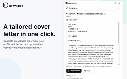 AI Job Filter & Tracker for LinkedIn – canvasjob :: Filter LinkedIn jobs with your own criteria. Get pass/fail/unknown answers with evidence, then track promising roles.