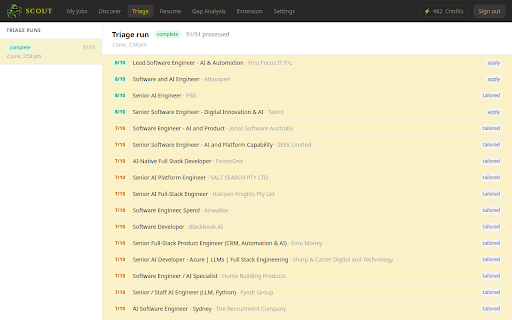Scout: Job Hunter :: Automatically captures job listings into Scout as you browse LinkedIn and Seek.