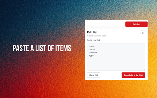 Supermarket list helper :: Paste a shopping list on supported NZ supermarket sites and turn each item into a searchable pill.
