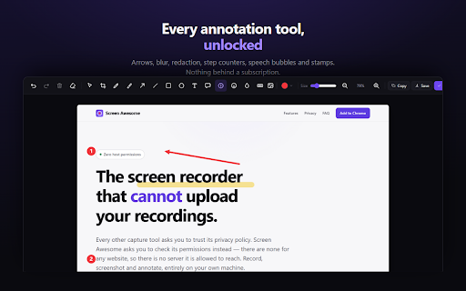 Screen Awesome — Record, Capture & Annotate :: The screen recorder that can't upload. No cloud, no account, no host permissions — capture, record and annotate on your device.