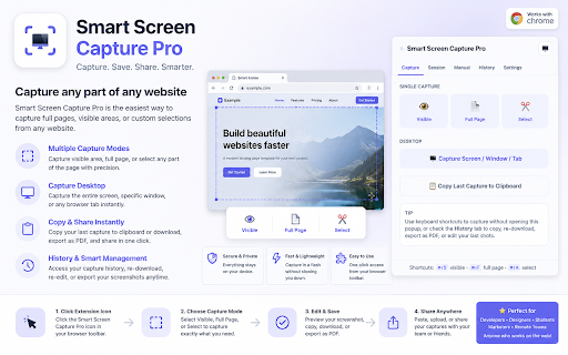 Smart Screen Capture Pro :: Capture visible, full-page, or selected screenshots. Annotate, blur, and export as PDF — all local, no account needed.