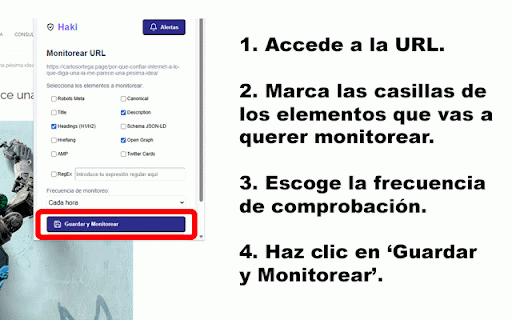 Haki - Website Change Monitor :: Monitorea las URLs clave de tu sitio web (o cualquier otro). Detecta y notifica cambios en su contenido y/o estructura al instante.