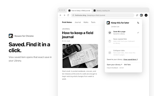 Resave :: Save the current page or a copied link to Resave, or collapse the current window into private Old Tabs.