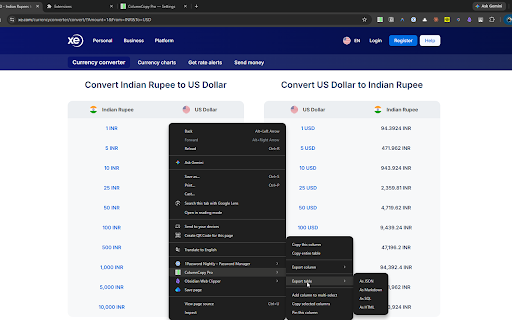 ColumnCopy Pro :: Instantly select, copy, and export HTML table columns and entire tables. Includes local pinning, history, and backup options.