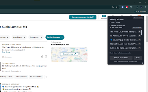 Meetup Scraper: Export Events, Groups, Members & more :: Scrape Events, Groups, Members, and more from meetup, with options to export in formats such as CSV, Excel, JSON and others