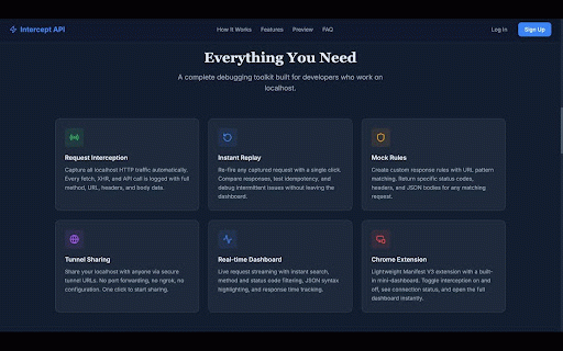 Intercept API: Localhost Tunnel & Debugger :: Debug, replay & mock localhost API requests, test webhooks, and share your local server via a secure tunnel — right from Chrome.