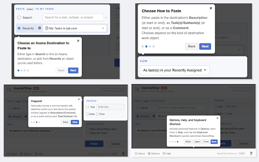Asana2Stay :: Powerful clipboard paste to Asana: Paste from anywhere to any Asana task, subtask, or project flexibly and without navigating there