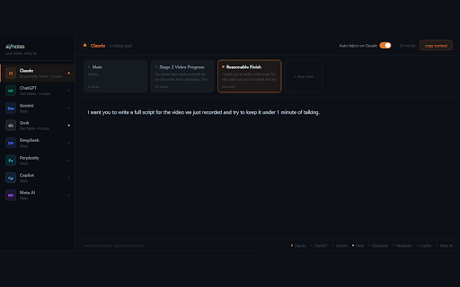 ai/notes :: One notepad. Every AI. Auto-injects your context into every new chat.
