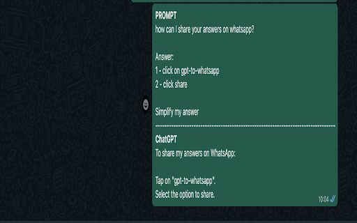 ChatGPT to Whatsapp :: Share your most recent question with ChatGPT on WhatsApp effortlessly with just ONE click!
