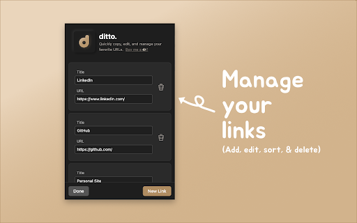 Ditto — Link Manager :: Quickly copy, edit, and manage your favorite URLs.