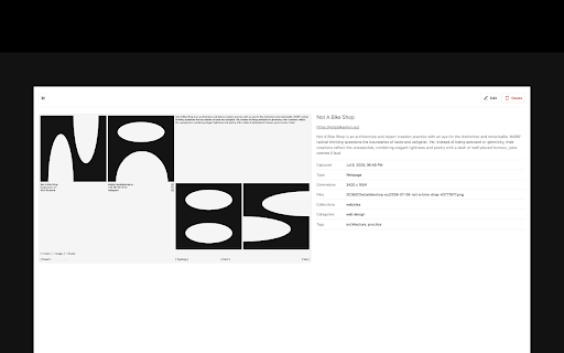 Shelf :: Save screenshots, page titles, URLs, tags, and categories to a local inspiration library.