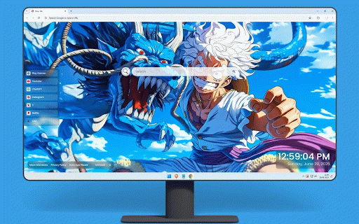 Luffy vs Kaido One Piece Live Wallpaper :: Epic battle scene with Luffy confronting massive blue dragon Kaido against bright sky backdrop.