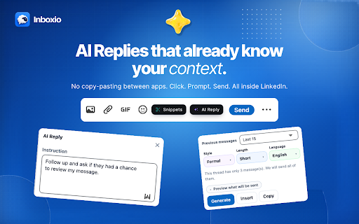 Inboxio - AI replies, Folders, Tags & Snippets for LinkedIn Messaging :: Boost LinkedIn messaging with AI replies, folders, tags, and snippets. Built for recruiters and sales professionals.