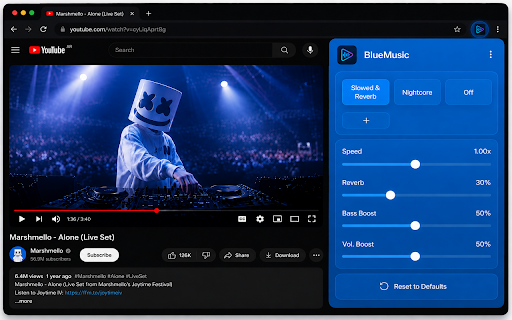 BlueMusic Slowed Reverb & Audio Effects :: Real-time audio effects for YouTube, Spotify, etc. Apply Slowed & Reverb, Bass Boost +. Make every song sound better than ever.