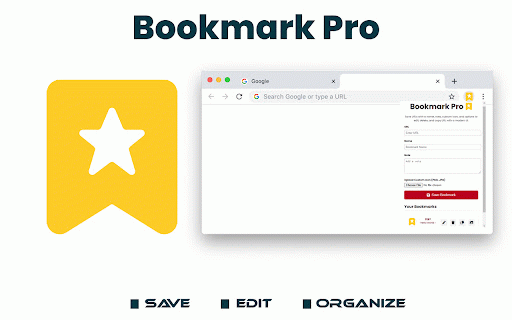 Bookmark - Save, Edit & Organize :: Save URLs with a name, note, custom icon, and options to edit, delete, and copy URL with a modern UI.