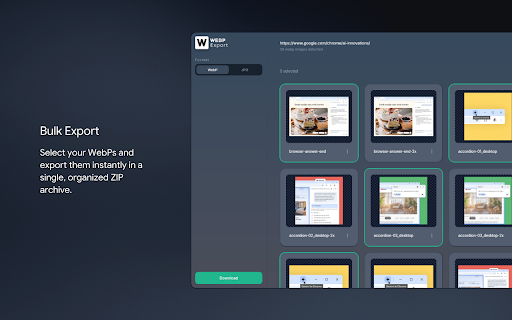 WebP Export :: Professional tool to grab, resize, and export WebP images from any website.