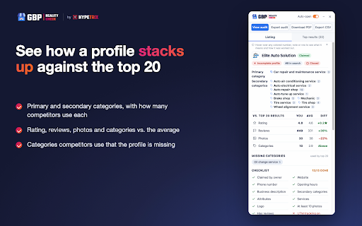 GBP Reality Check | Instant GBP Audit for Local SEO :: Instant Google Business Profile audit on Google Maps: categories, competitors, hours, attributes, reviews and a PDF report.