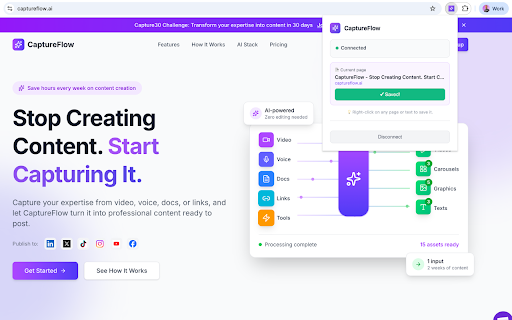 CaptureFlow :: Save inspiring websites, articles and posts as content inputs. Build your inputs library from your browser.