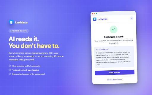LinkMinds - AI Bookmark Manager :: Save once. Find forever. AI-powered bookmark manager with semantic search.