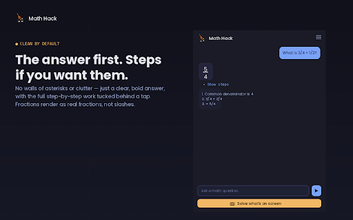 Math Hack :: Chat with AI about math, or screenshot the active tab and let it solve what's on screen.