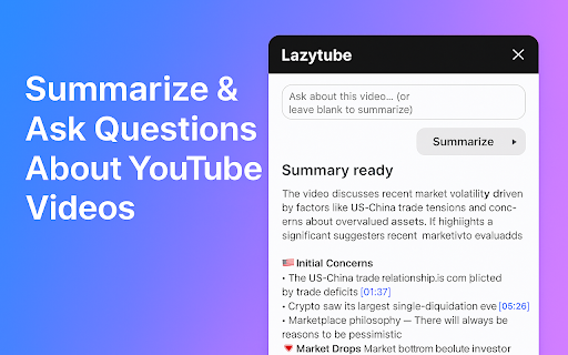 Lazytube: Free YouTube AI Summaries & Notes, ChatGPT Gemini Claude :: Free YouTube AI summaries & notes (ChatGPT, Claude, Gemini) with clickable timestamps.