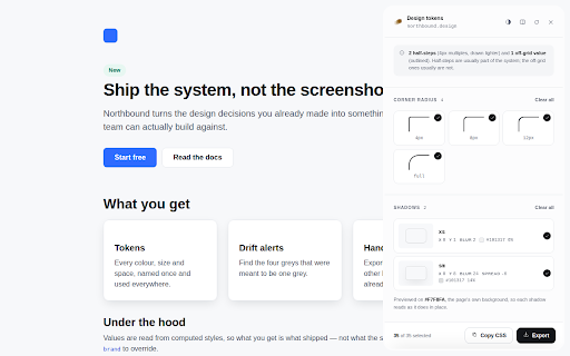 Design Token Extractor :: Read any site's real design system: colour, type scale, spacing, radius and shadows. Export CSS, JSON tokens or Figma styles.