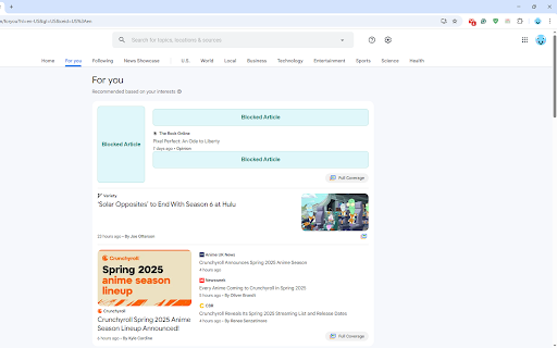 Google News Blocker :: Blocks articles on Google News containing specified keywords.