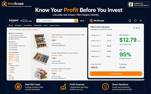 AmzScope – Amazon FBA Product Research & Sales Estimator :: Find profitable Amazon products fast: on-page sales, revenue, BSR, profit & opportunity grade. 100% free, private, no account.