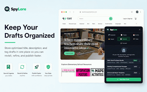 SpyLore — TPT Keyword Research & SEO Tool :: Your SpyLore workspace for TPT keyword research, listing audits, store insights, saved ideas and seasonal planning.