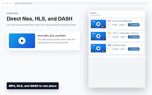 VidLoad :: Save HTML5 and HLS videos from any webpage to your computer.