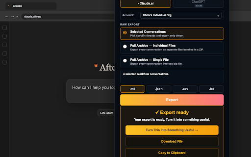 Claude Chat Exporter | AI Know It All :: Export, download, and back up Claude.ai chats. Save conversations locally or create clean AI handoffs.