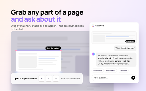 Clarify AI: Screen answers :: Screenshot a region of any page and ask AI about it.