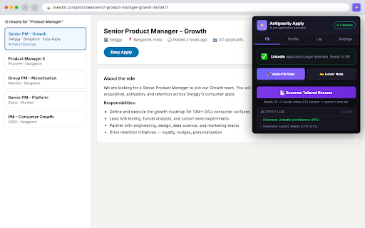 Antigravity Apply :: Auto-fill any job application form with your saved profile. Generate tailored, ATS-optimised resumes and cover notes using AI.