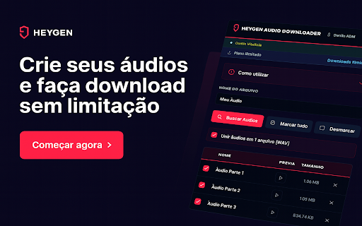 HeyGen Audio Downloader :: Busca, une e faz download de áudios do HeyGen