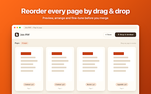 Join PDF — Merge & Combine PDF :: Use Join PDF to merge PDF files and combine PDF into one — merge documents, reorder pages, no uploads, offline.