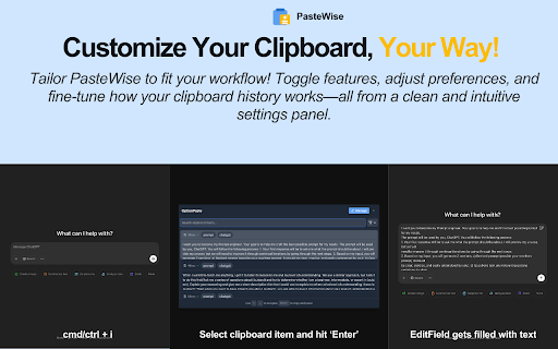 PasteWise – Clipboard Manager & Intelligent Pasting :: Clipboard manager with history and AI-powered pasting. Use OptionPaste for quick pasting and IntelliPaste for smart auto-fill.