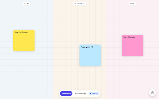 Sticky Notes — New Tab Board :: Replace your New Tab with a freeform sticky-note board. Drag, resize, columns, quadrants, checklists. Synced. Four themes.