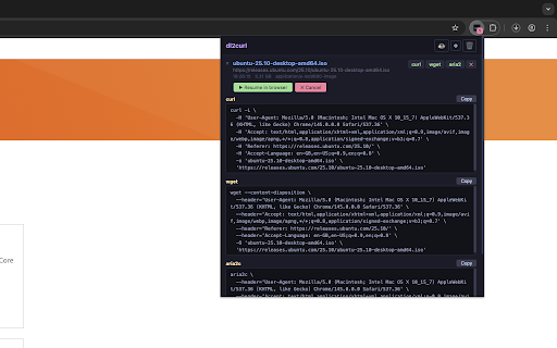 dl2curl :: Intercept downloads and instantly generate curl, wget, and aria2c commands with full headers and cookies.
