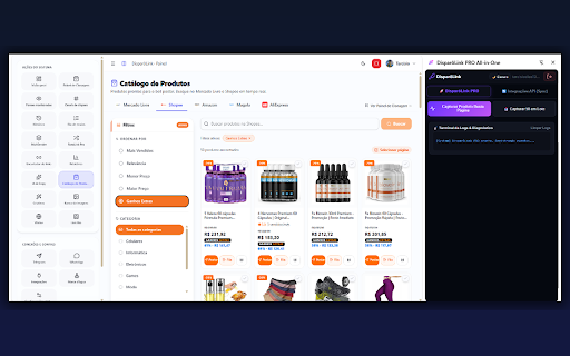 DisparôLink PRO All-in-One :: Painel Lateral completo do DisparôLink: Captura de ofertas (individual e em lote), postagens automáticas e sincronização de vendas.