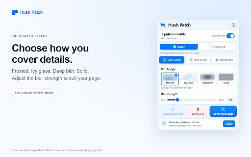 Hush Patch :: Point at anything on a page and cover it, so private details stay private while you share your screen.