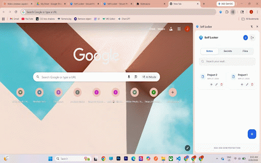 Self Locker :: Secure vault to store notes, passwords, and files with AES-256 encryption, accessible from Chrome side panel.