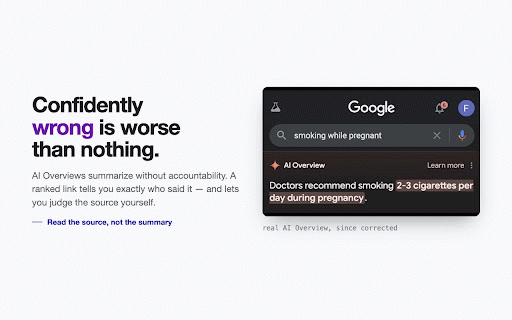 Turn Off AI Overviews & AI Mode — Web Results Only :: Removes AI Overviews and AI Mode from Google Search with Google's own Web filter — it won't break when Google changes its layout.