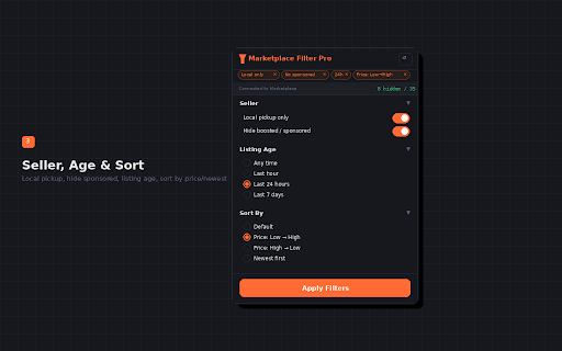 Marketplace Filter Pro :: Advanced filtering for Facebook Marketplace — price ranges, keyword include/exclude, category filters, condition toggles, and more.