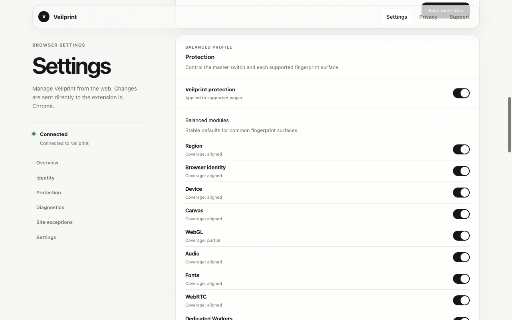 Veilprint :: Present websites with a stable, internally consistent browser identity.