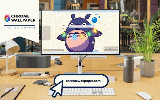 My Neighbor Totoro Christmas Lights Live Wallpaper :: Adorable Totoro wrapped in colorful Christmas lights with floating bubbles on cream background.