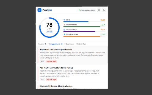 PagePulse – SEO Audit, Performance & Website Analyzer :: Audit any website for SEO, Performance, Accessibility & Best Practices. Score out of 100 with fixes, history, and SEO X-Ray.