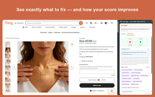 Etsy Edge — See Hidden Tags & Fix Outdated SEO :: See hidden tags on any Etsy listing, find what top sellers actually rank for, and fix your SEO in minutes. Free A-F grade.
