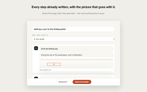 Docssier Capture :: Click through a workflow and get a numbered, screenshotted draft guide in Docssier.