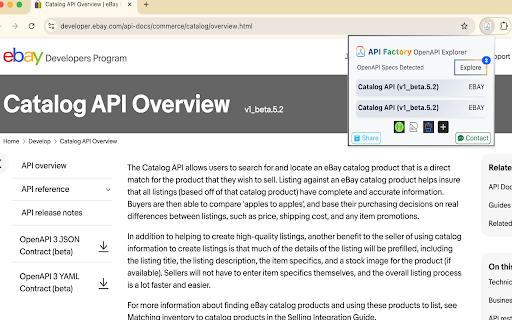 API Factory - OpenAPI Viewer & Playground :: Instantly detect and preview OpenAPI specs on any page. Explore, validate, and open in your favorite API tools.